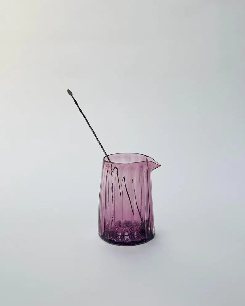 Cocktail Mixing Glass, Hand Blown, Purple, Free shipping